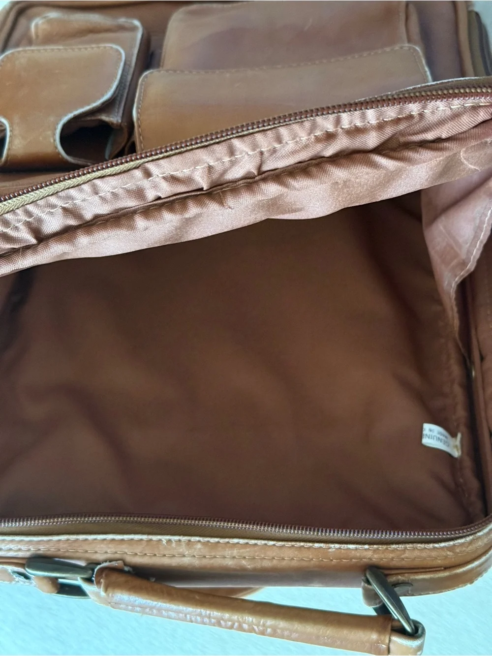 Collectible Orvis Tan Leather Messenger Bag with Front Pockets- made in Columbia